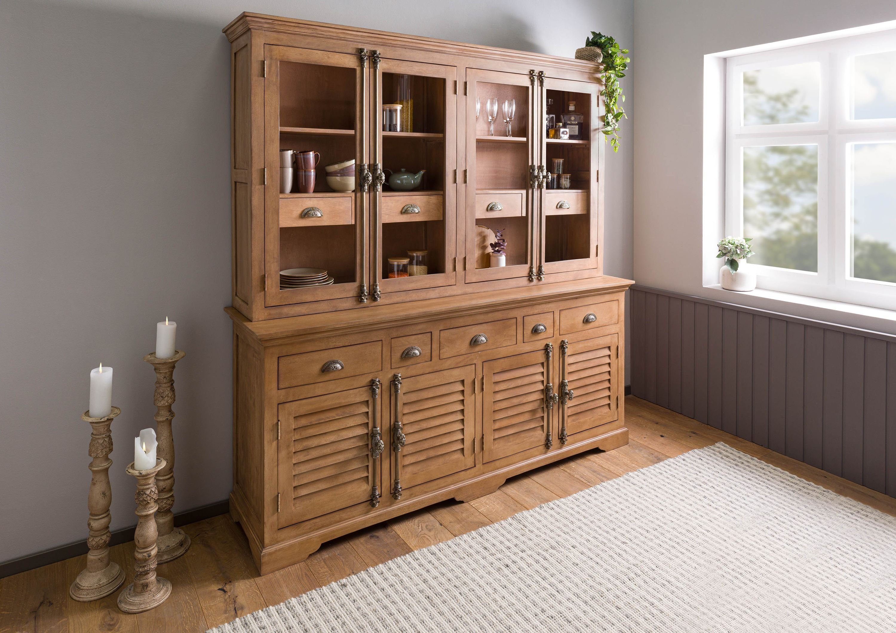 Massivmoebel24 Buffet #03 (Mango 204x50x210 beige günstig online kaufen