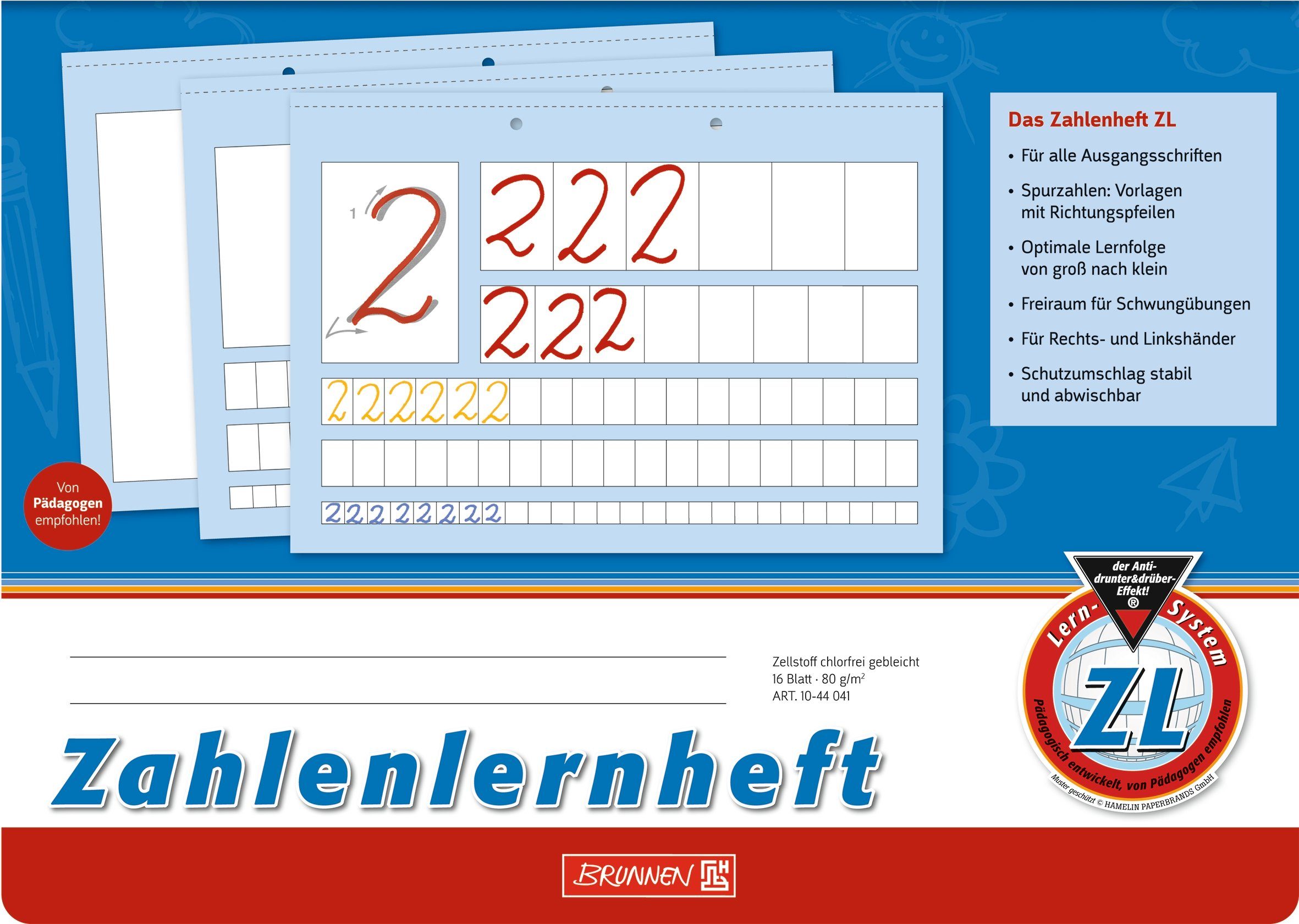 BRUNNEN Schulheft Zahlenlernheft Lineatur ZL, DIN A4 ab 1. Klasse