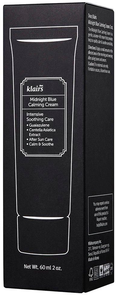 Dear Klairs Gesichtspflege MIDNIGHT BLUE CALMING CREAM, beruhigt & regeneriert die Haut mit Guaiazulene, desinfiziert Pickel.