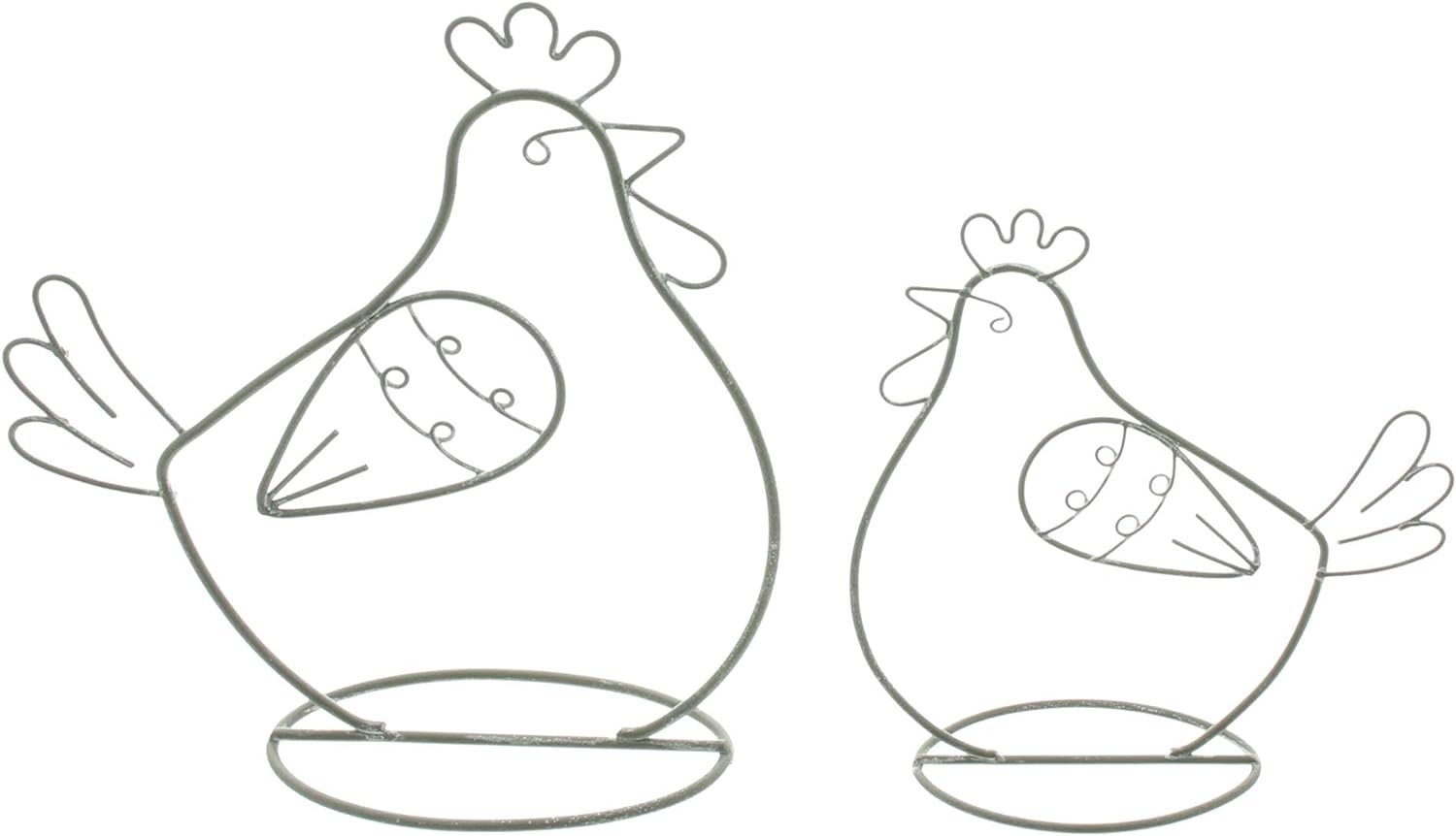Dekofigur "Huhn" aus Metall grau 14 + 18 cm hoch, Osterdeko, Tischdeko, Dekohuhn