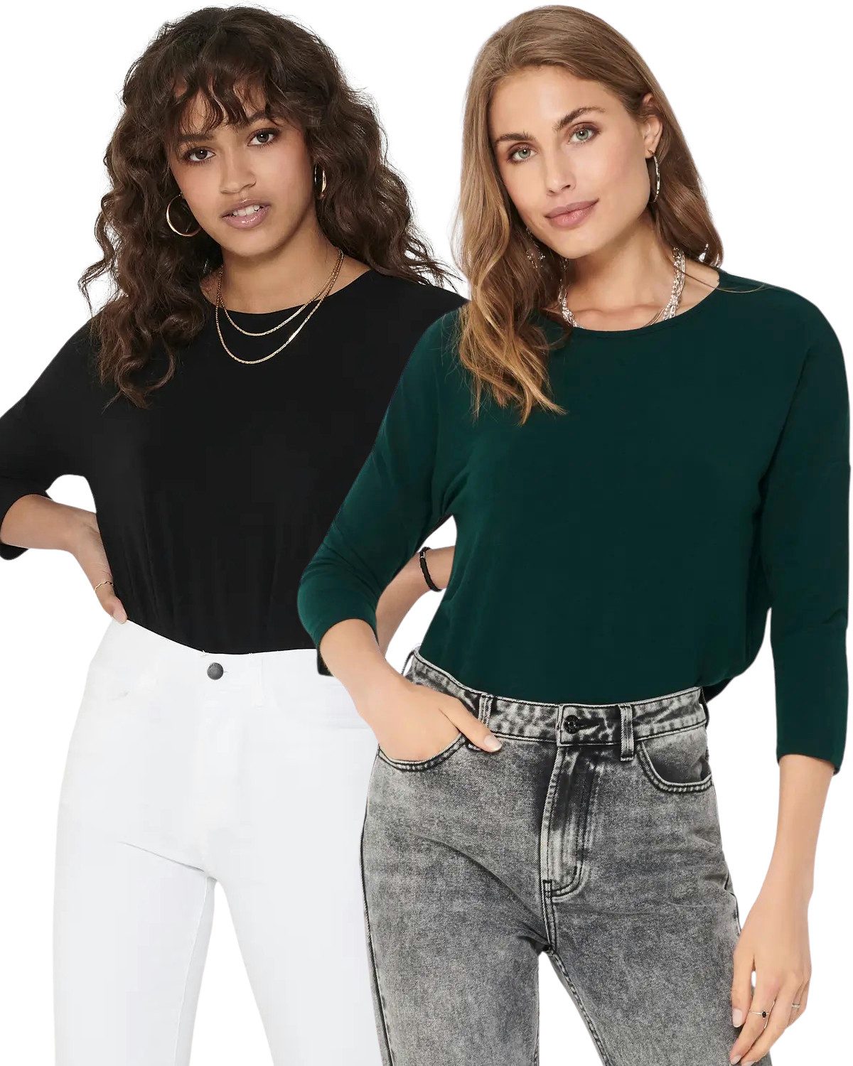 ONLY 3/4 Arm-Pullover (Set, 2er-Pack) Locker geschnitten