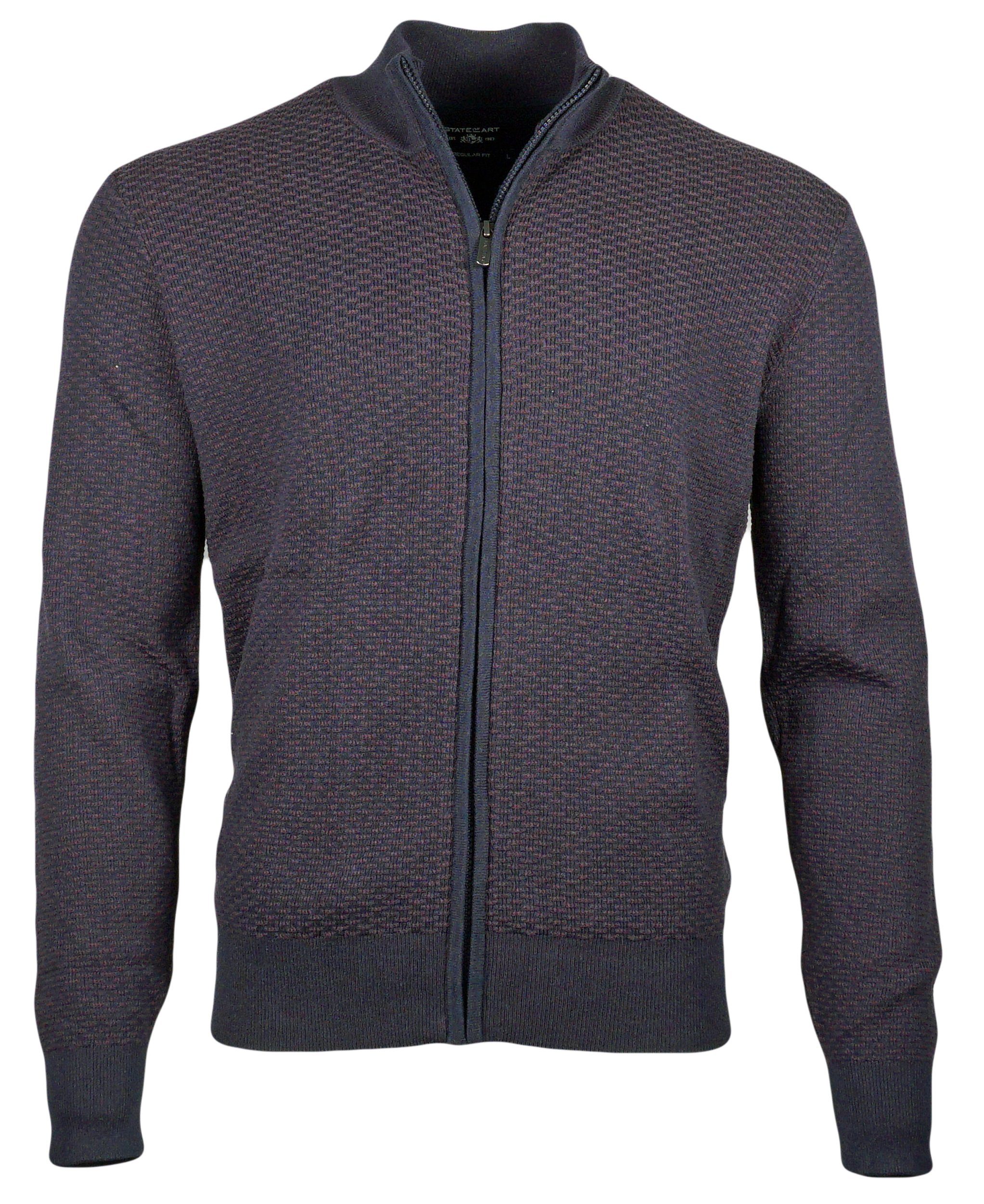 STATE of ART Strickjacke State Of Art Cardigan Strickjacke Herren Jacke mit Zipper Baumwolle Lila