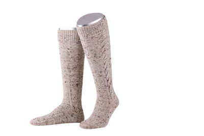 Lusana Trachtensocken L8995T Kniebundstrümpfe Loden Tweed mit 2 handegzogenen Zöpfen