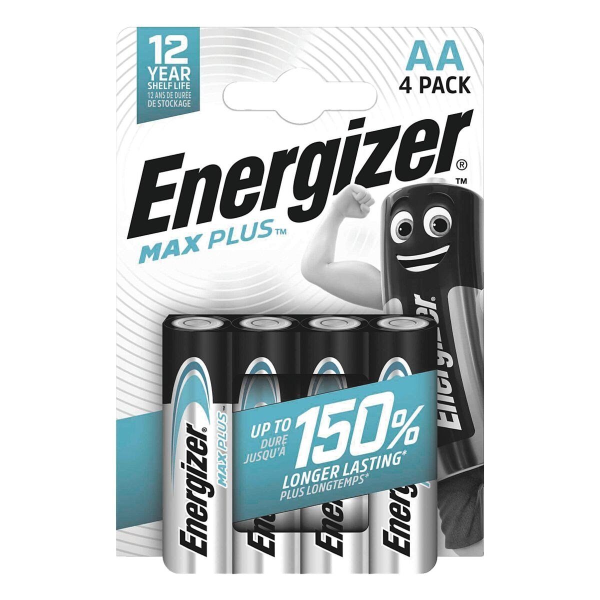 Energizer Max Plus Batterie, (4 St), Mignon / AA, 1,5 V, Zink-Mangan, mit Auslaufschutz (2 Jahre)