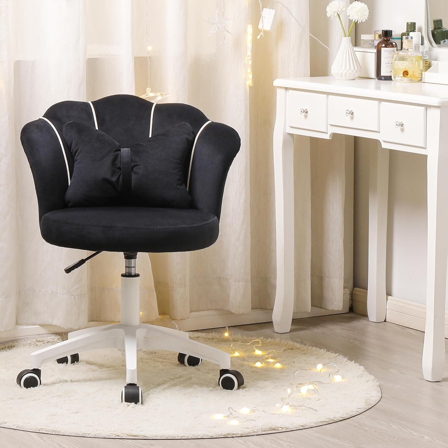 AISALL Drehstuhl Polsterstuhl mit Schleife Zierkissen, Ergonomischer Bürostuhl (1 St), Schminkstuhl mit Rollen, ideal für Homeoffice & Arbeitszimmer