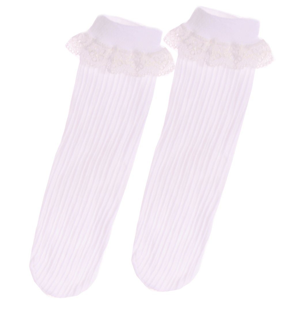 Kniestrümpfe Rüschen Kinder Creme Bortini Socken in in mit La Feinstrümpfe Weiß 4-12Jahre