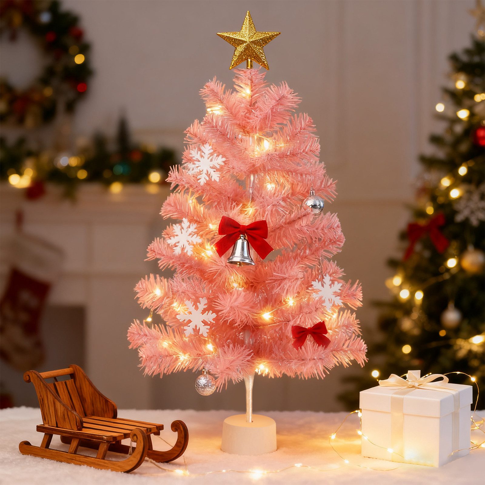 Nettlife Künstlicher Weihnachtsbaum Klein 60cm Rosa Christsbaum Tannenbaum günstig online kaufen