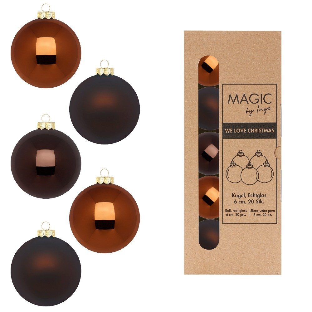 MAGIC by Inge Weihnachtsbaumkugel, Weihnachtskugeln Glas 6cm Cognac Diamond 20 Stück