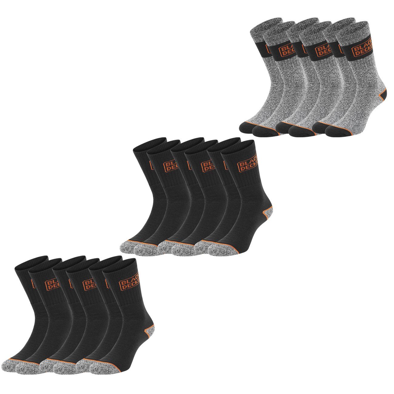 Black+Decker Sportsocken Black & Decker Essential Crew (9-Paar) Work Arbeitssocken im 6er 9er 12er Pack 6 Paar Black & 3 Paar Grey