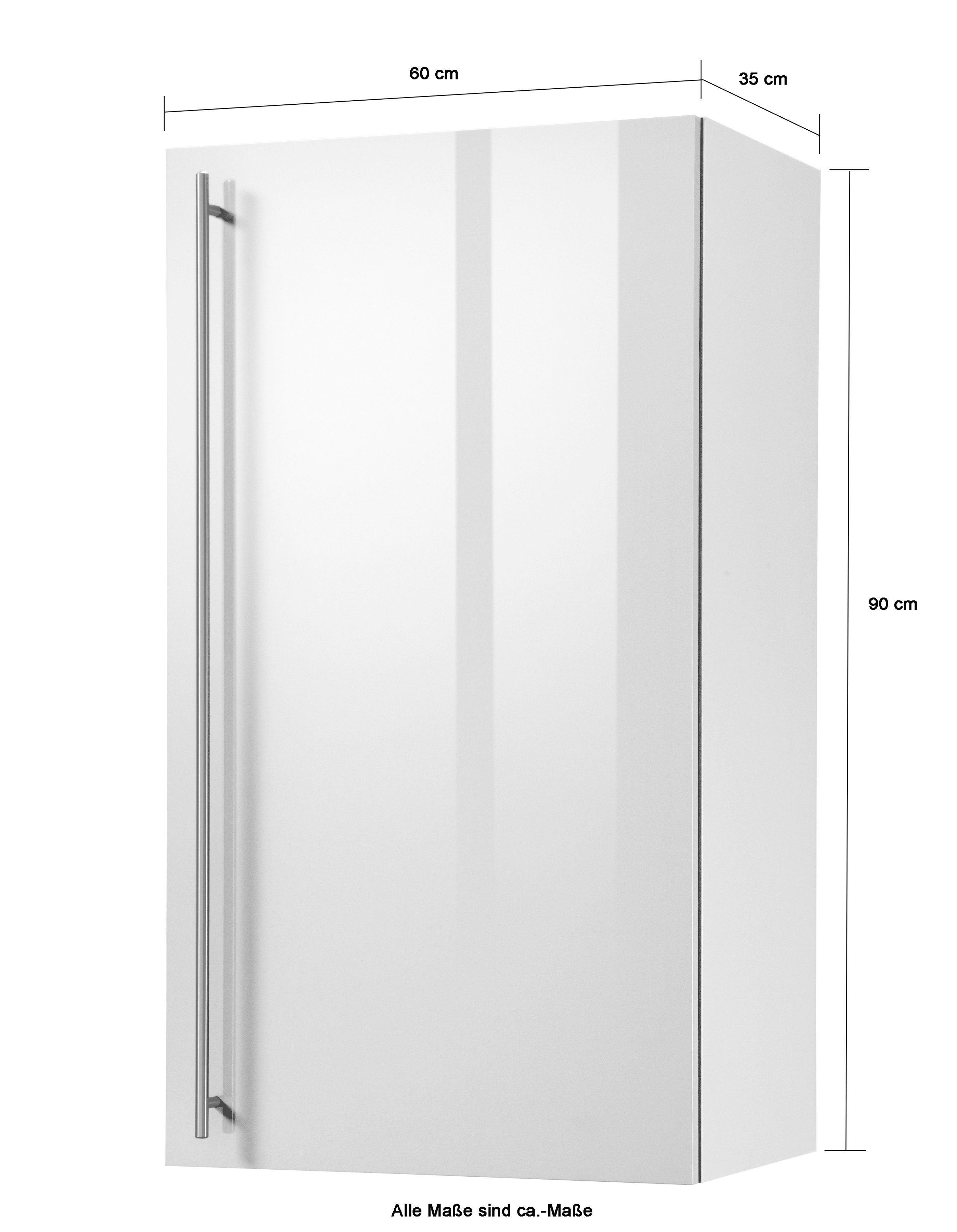 Hängeschrank Küchen wiho hoch, | Trüffel 90 cm cm Stauraum 60 für Glanz viel breit, Chicago Trüffel