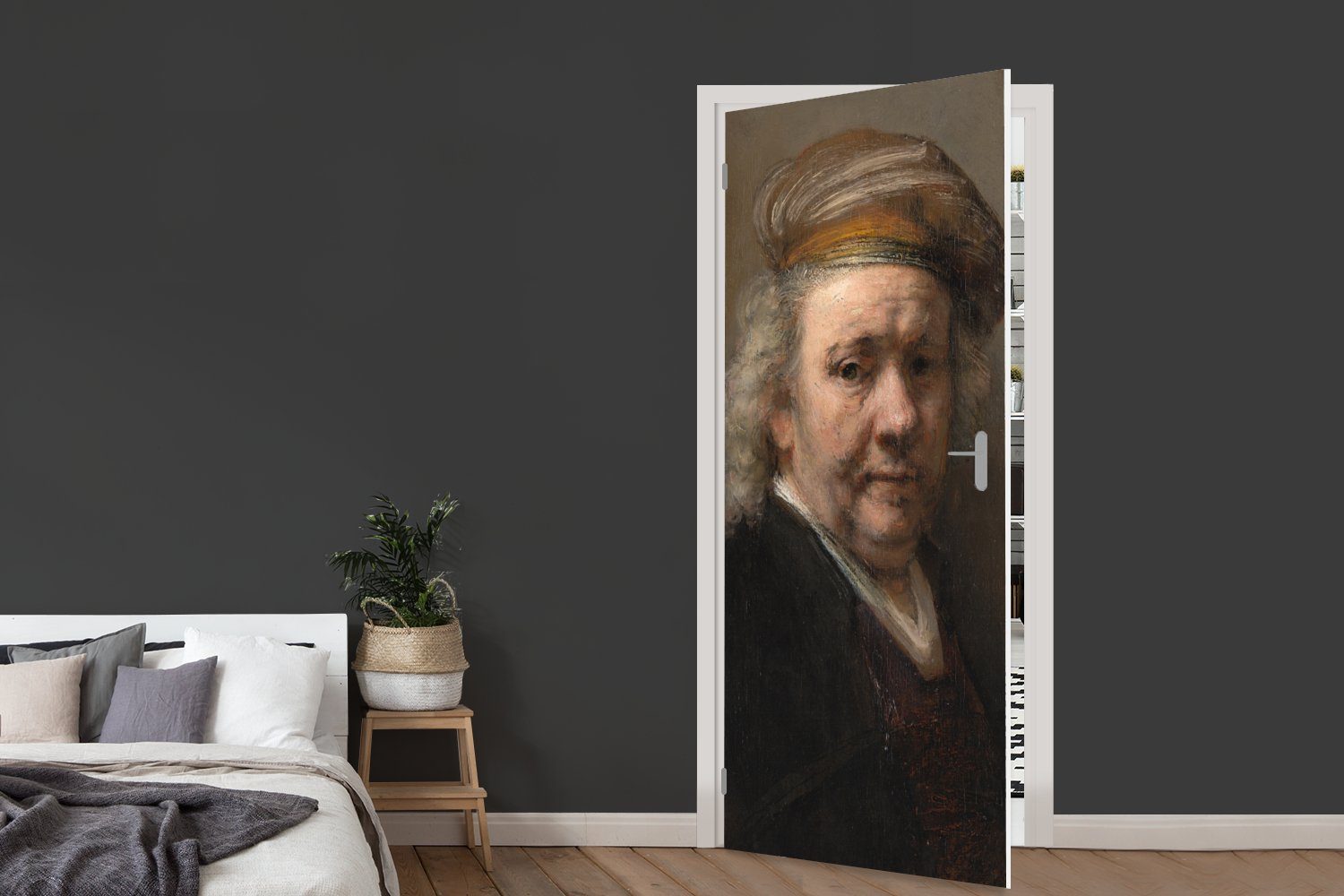 (1 Fototapete van Rijn, Matt, Türtapete cm von Gemälde Türaufkleber, St), Tür, 75x205 - MuchoWow bedruckt, Rembrandt Selbstbildnis für