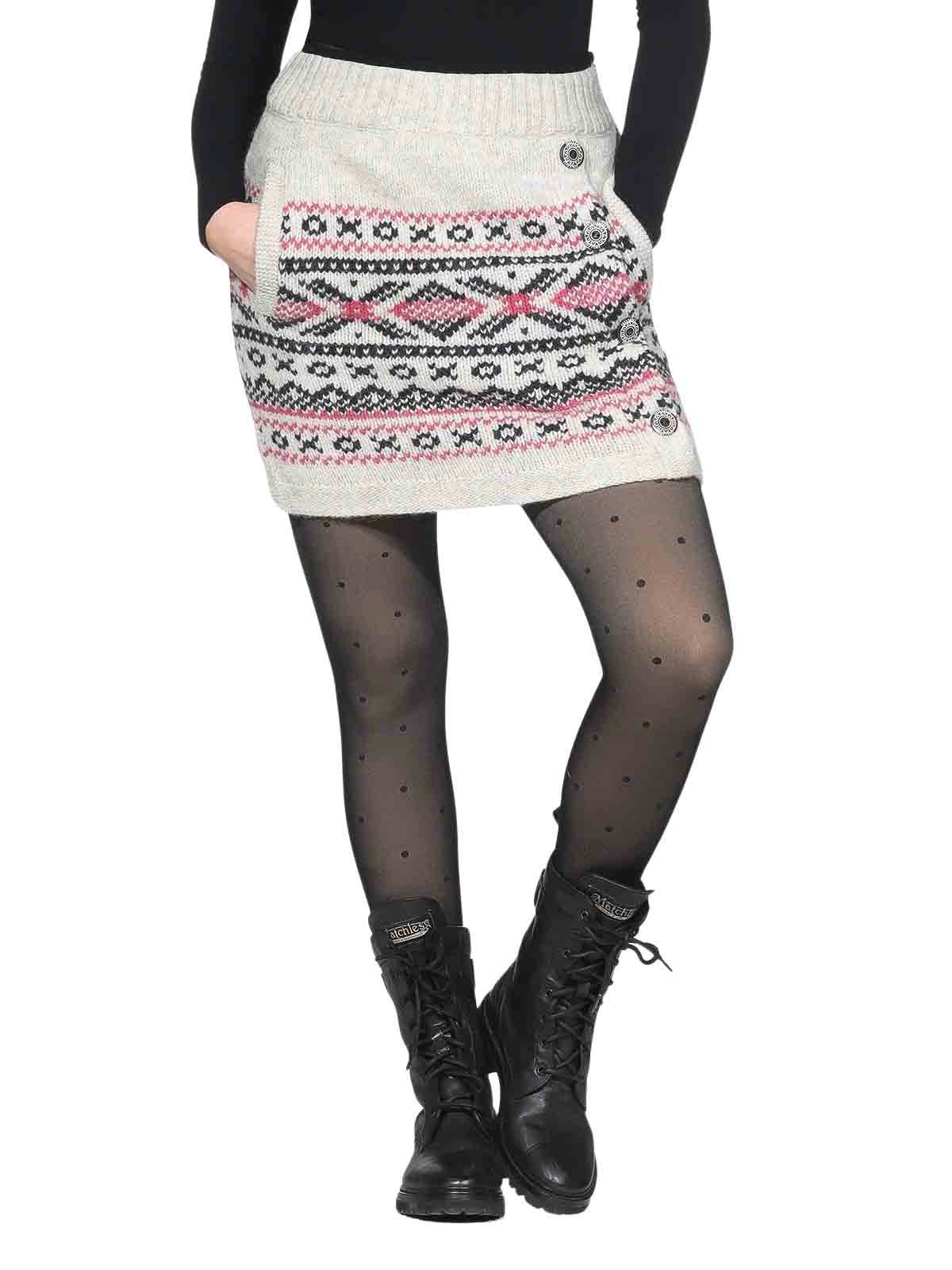 KUNST UND MAGIE Strickrock Bunter Strickrock kurzer Rock+nordischen Mustern Wolle gefüttert Boho