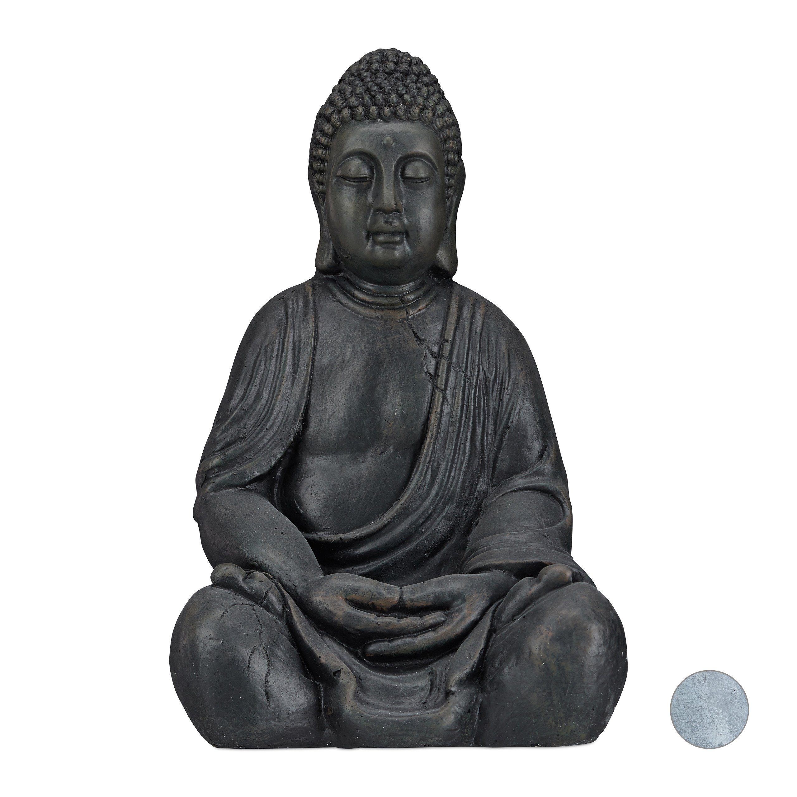 relaxdays Buddhafigur Buddha Figur 50 cm, Dunkelgrau Anthrazit