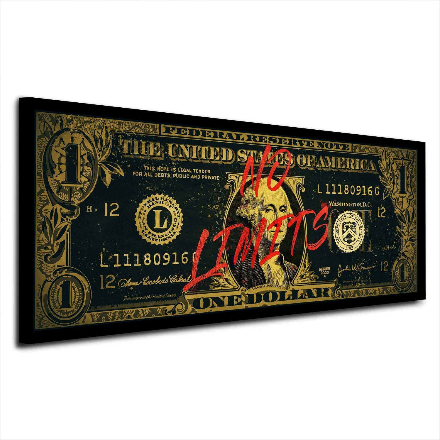 Artedinoi Leinwandbild Dollar Schein Gold No Limits Leinwandbild Wandbild XXL, Dollar in Gold, No Limits