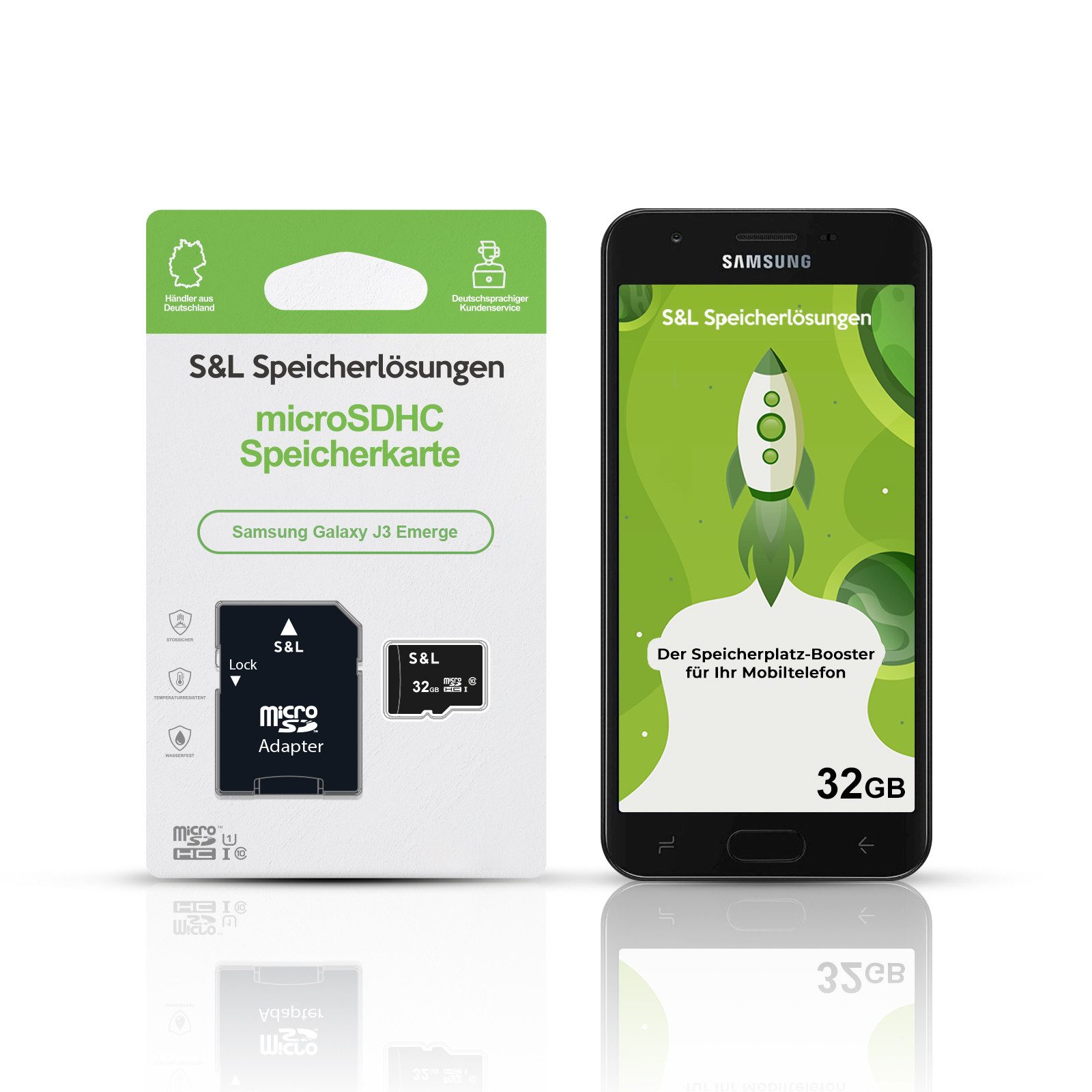 Tec-Expert microSD Karte S&L für Samsung Galaxy J3 Emerge Speicherkarte (32 GB, Class 10, microSDHC)
