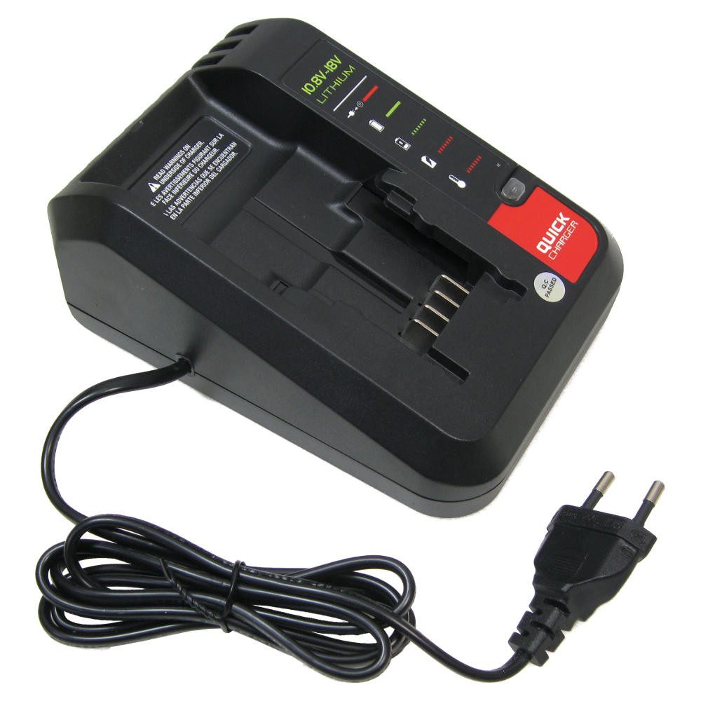 Trade-Shop Ladegerät 10,8V-18V passend für Black & Decker BL2018, BL1518, BL5018 Akku-Ladestation (2000 mA, Geeignet für Li-Ion Akkus mit 10,8V 14,4V 18V / LED-Ladestandsanzeige)