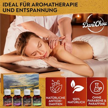 DaniChou Massageöl Heavenly Harmony Probierset, 4-tlg., 4x 50ml Natürliche Öle - Rose, Honig, Neutral, Amyris-Lavendel