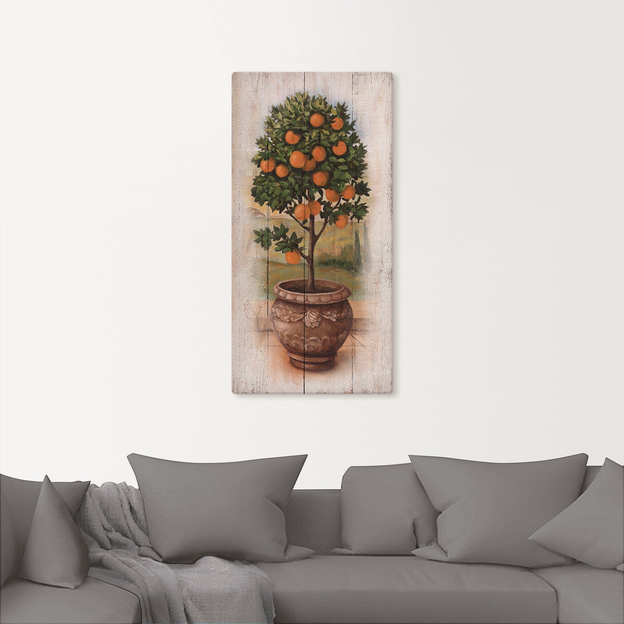 Artland Leinwandbild Orangenbaum mit Holzoptik, Bäume (1 St), auf Holzrahmen gespannt