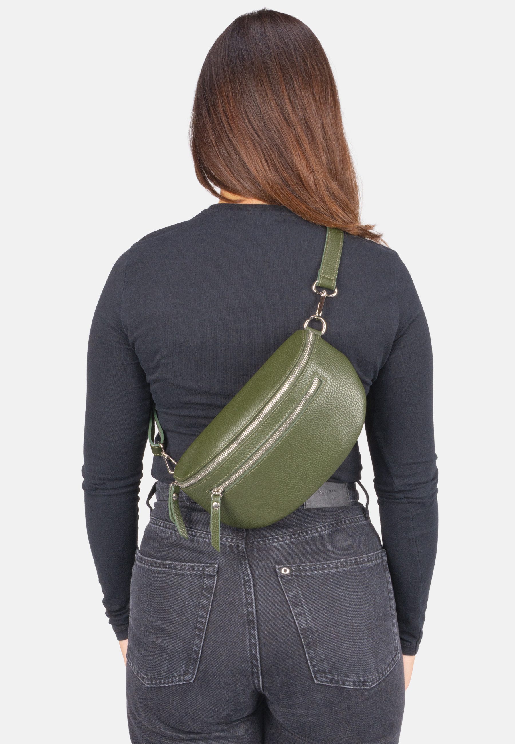 Seasons of April Umhängetasche Crossbody Bag Pia, Mittelgroße Umhängetasche aus 100% Leder mit breitem Gurt und 2 Zipper