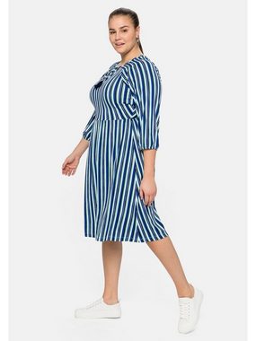 Sheego Jerseykleid Große Größen mit Streifen, Bindeband am Ausschnitt