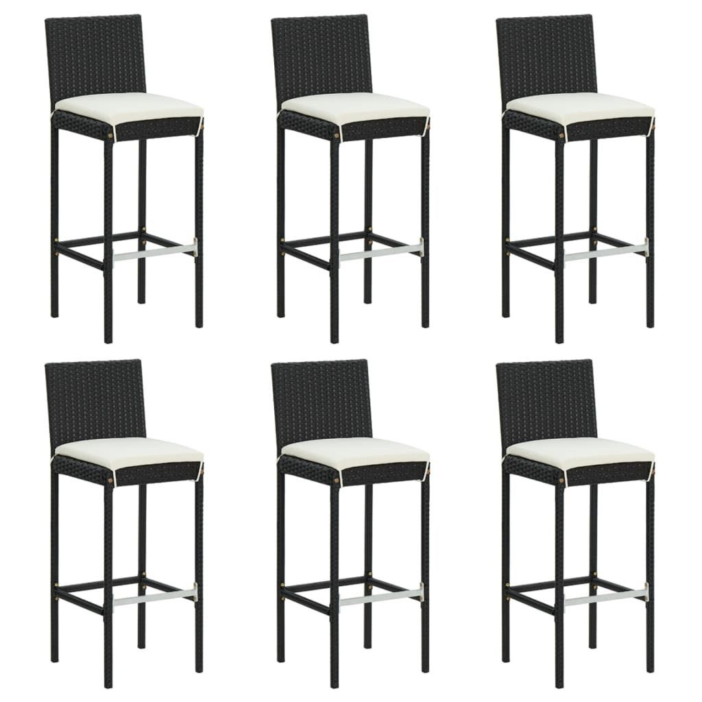 vidaXL Barhocker Barhocker mit Kissen 6 Stk. Schwarz Poly Rattan (6 St)