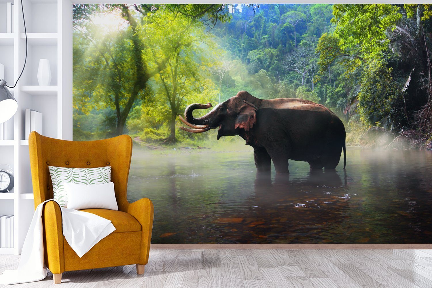 Elefant Wasser Wohnzimmer, St), - Matt, bedruckt, Fototapete (6 für Natur, Wallpaper Schlafzimmer, - Kinderzimmer, Vinyl MuchoWow Tapete