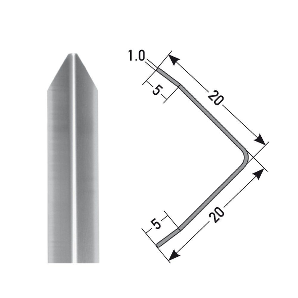 PROVISTON Eckprofil Aluminium, 20 x 20 x 1000 mm, Edelstahl matt, Bau- & Montageprofile
