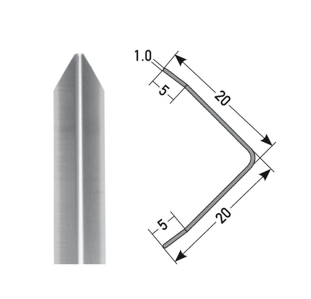Thumbnail - PROVISTON Eckprofil Aluminium, 20 x 20 x 1000 mm, Edelstahl matt, Bau- & Montageprofile