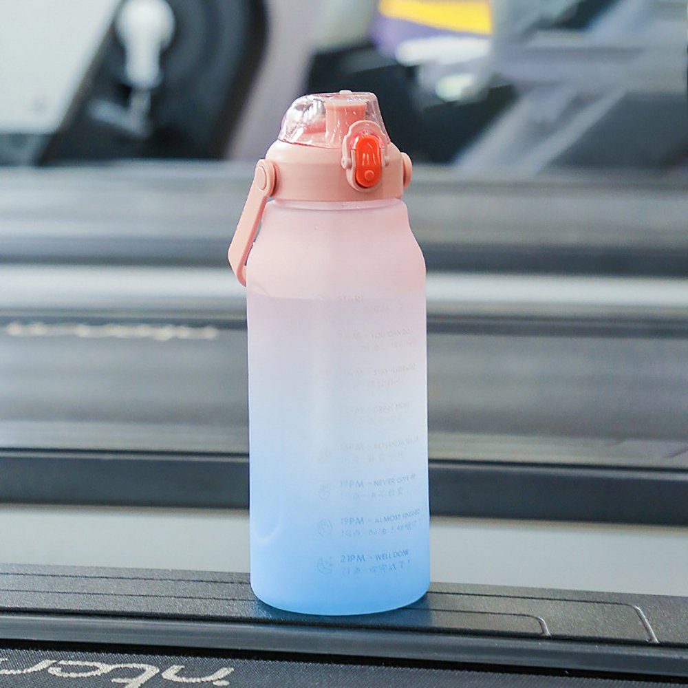 Aphollod Trinkflasche Sport-Wasserflasche, große Kapazität, Tragbare Wasserflasche mit Strohhalm und Zeitmarkierung Rosa