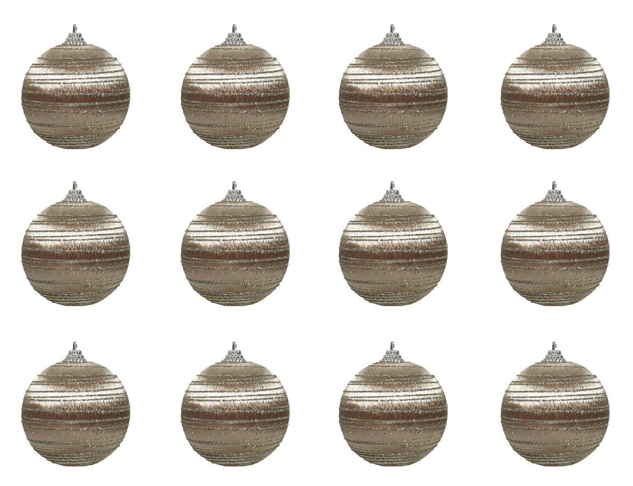 Decoris season decorations Weihnachtsbaumkugel, Weihnachtskugeln Kunststoff mit Glitzer Streifen 8cm perle, 12er Set