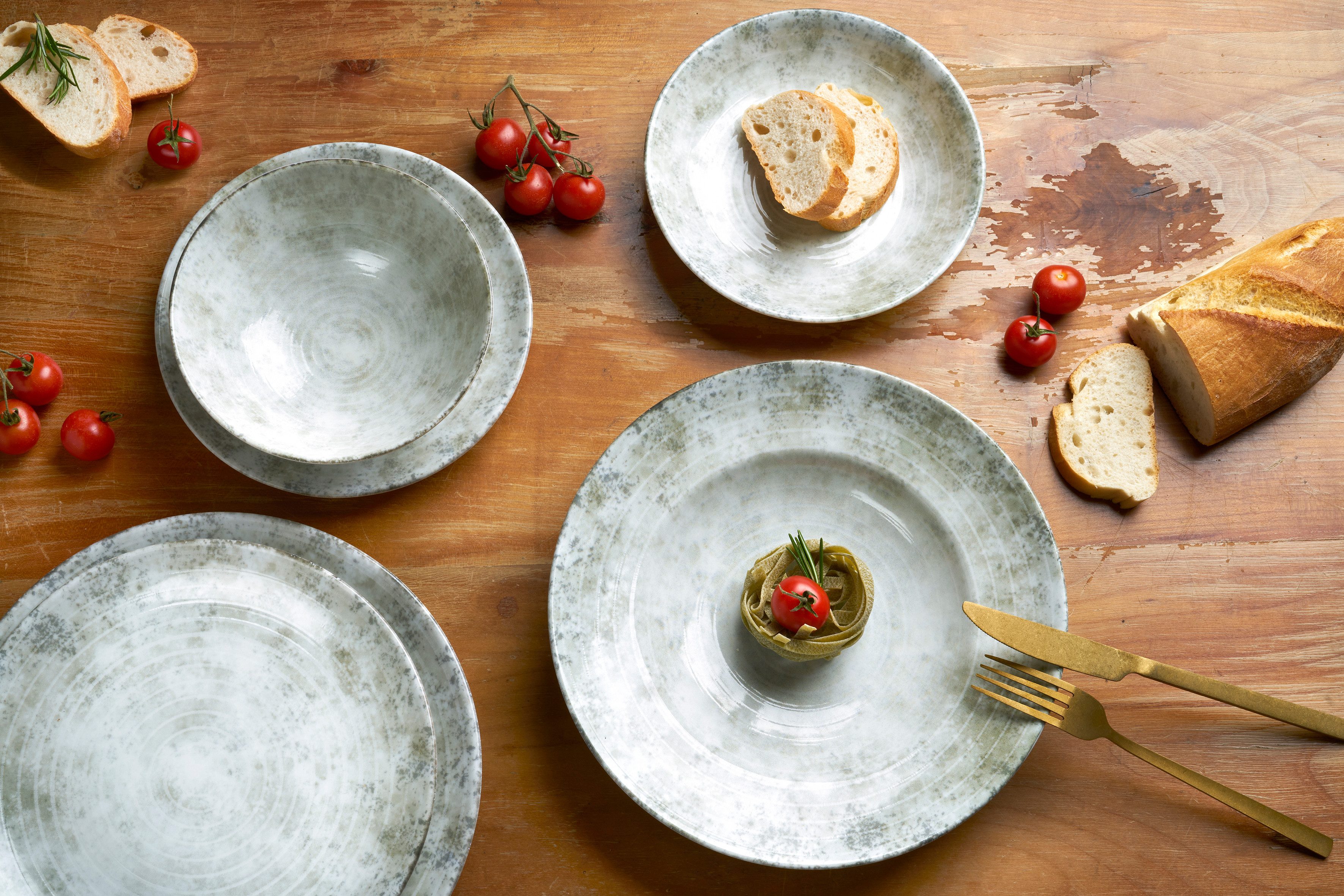 van Well Speiseteller Korfu, flacher Teller 28 cm, 6 Stück, (6 St), mit Digitaldruck, spülmaschinen- und mikrowellengeeignet