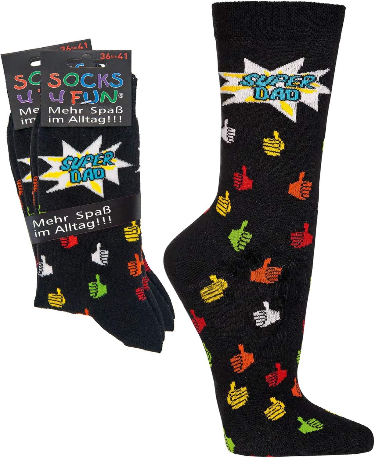 Freizeitsocken 2 Paar Fun Socken, Spaß mit Socken, Super Dad, lustige Geschenkidee