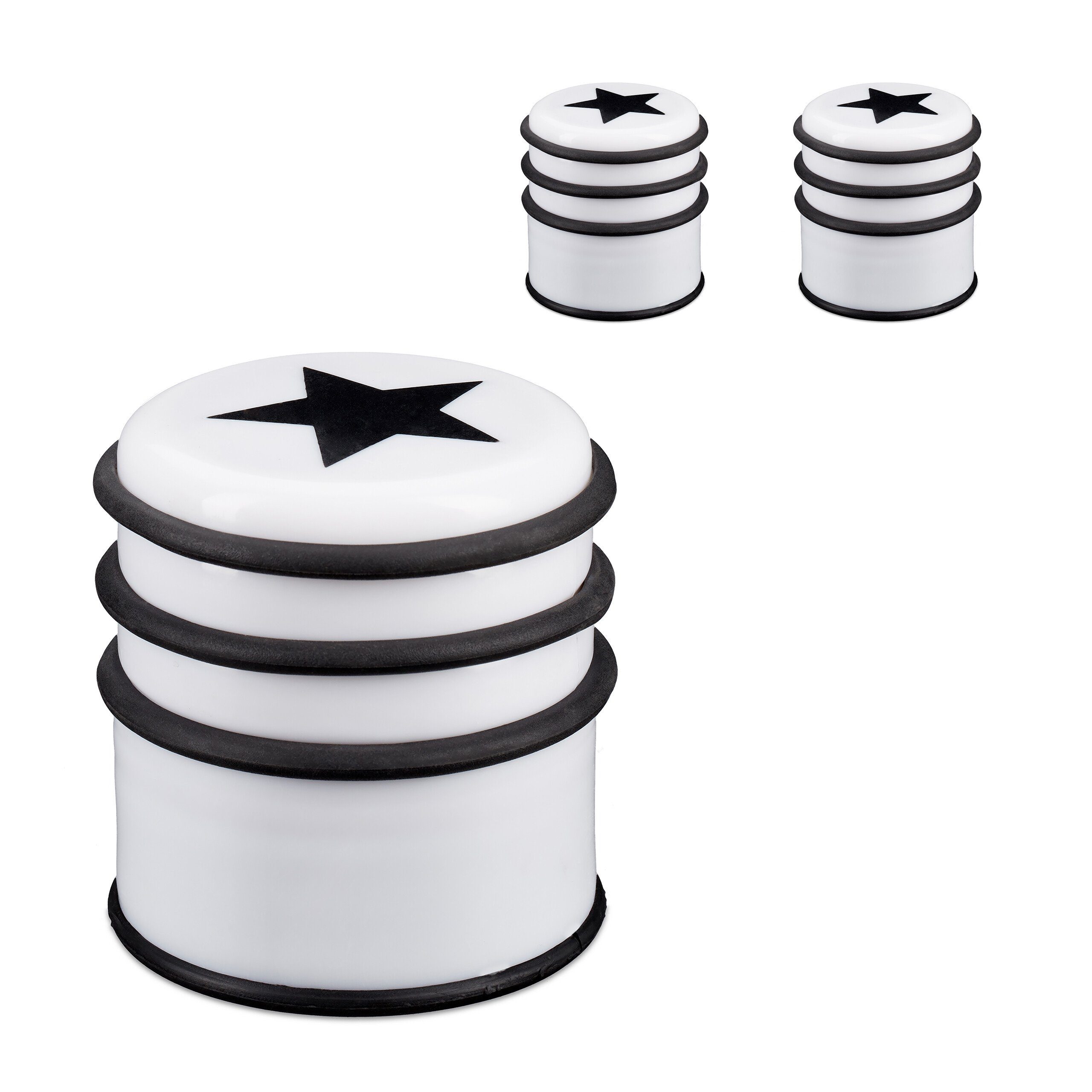 relaxdays Bodentürstopper 3er Set Türstopper mit Stern-Motiv, Weiß Weiß Schwarz