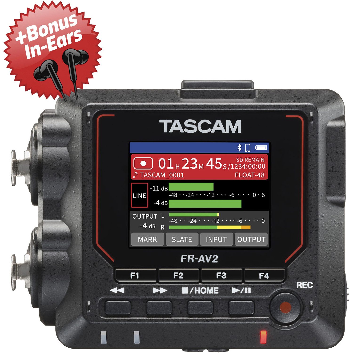 Tascam Tascam Audio-Recorder FR-AV2 2-Kanal Feldrecorder + Bonus In-Ear Digitales Aufnahmegerät (Professioneller Zweikanal-Audiorecorder)