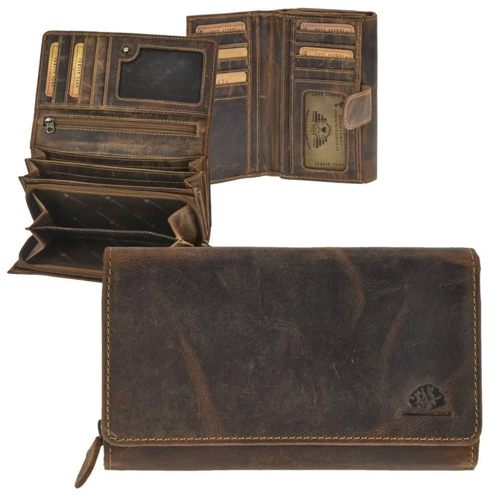 Geldbörse "Vintage" Leder Portemonnaie Damen 17x10cm antik braun