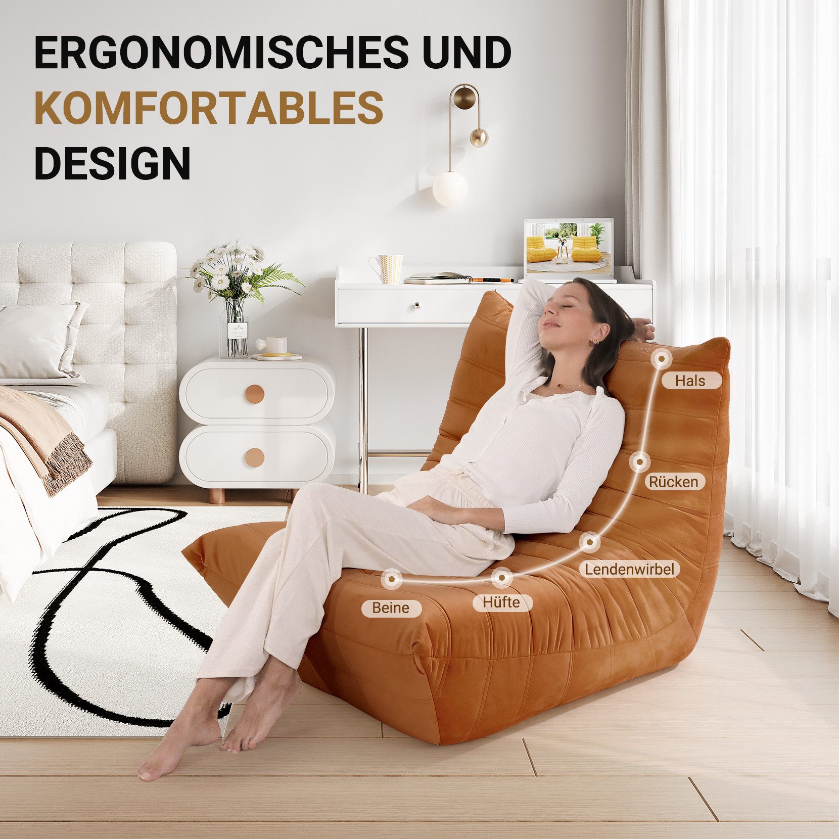 ToteBox Loungesofa Wildleder Lesesessel XXL mit Rückenlehne für Schlafzimmer Wohnzimmer