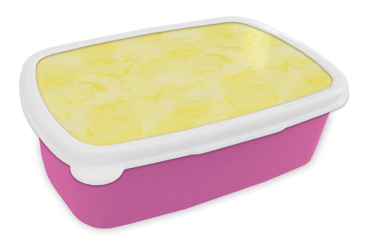 MuchoWow Lunchbox Muster - Aquarell - Gelb - Marmor, Kunststoff, (2-tlg), Brotbox für Erwachsene, Brotdose Kinder, Snackbox, Mädchen, Kunststoff rosa
