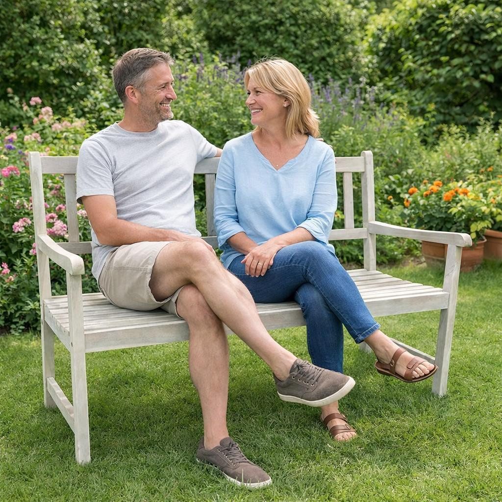 ESTEXO Gartenbank Sitzbank Bank Holzbank Parkbank 2-Sitzer Akazienholz Weiß lasiert