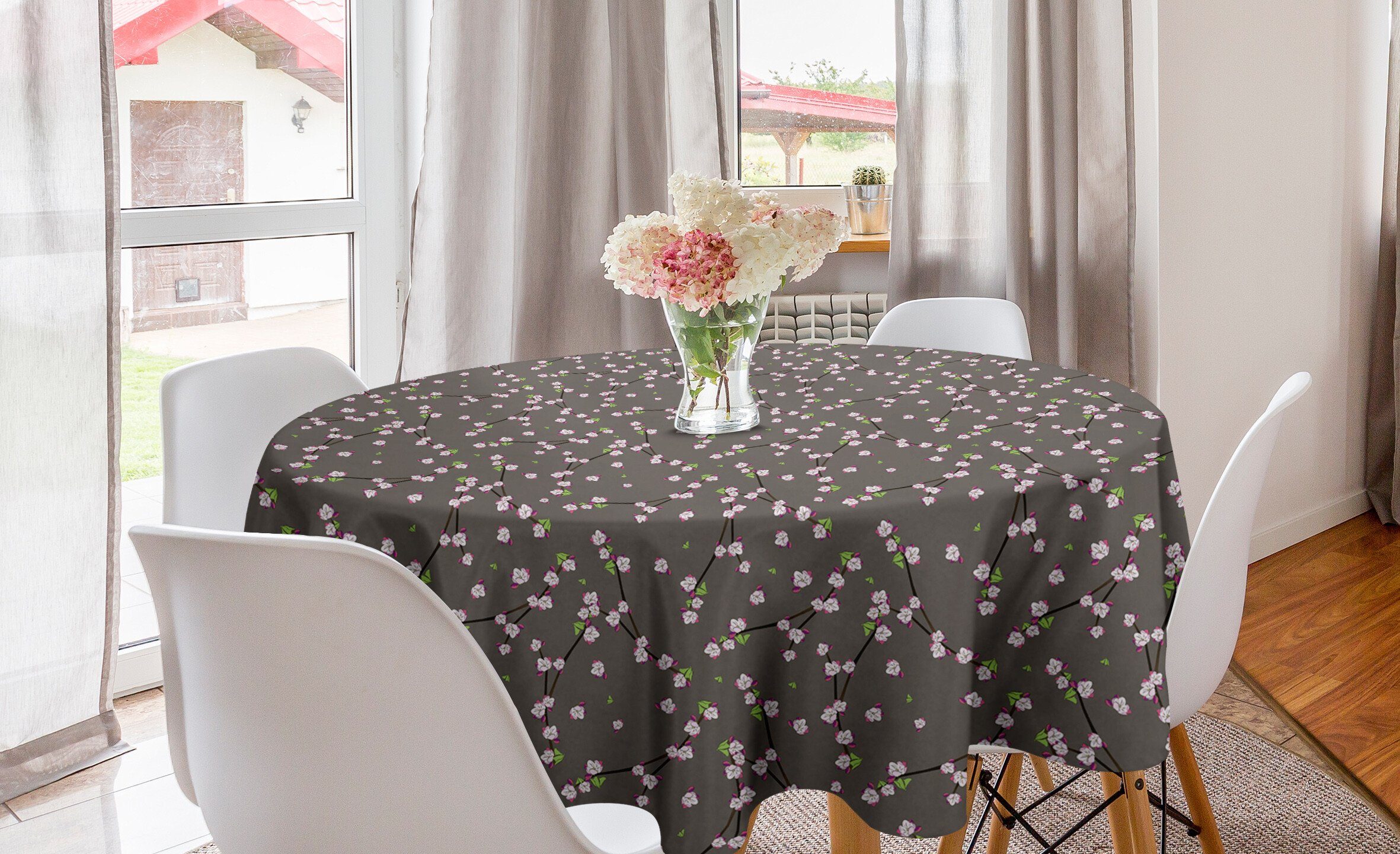 Abakuhaus Tischdecke Kreis Tischdecke Abdeckung für Esszimmer Küche Dekoration, Blumen Blühende Zweige Zweige | Tischdecken