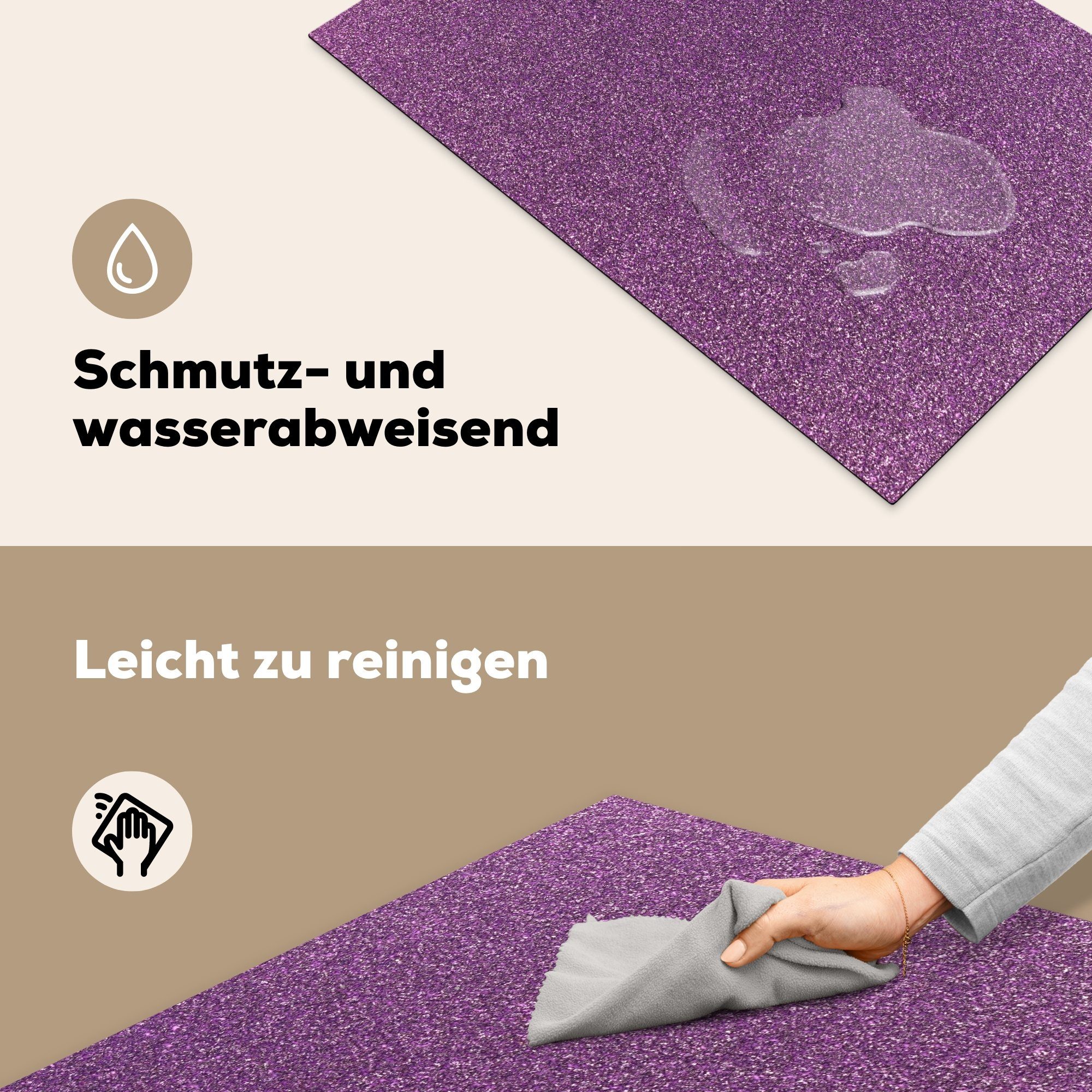 Schutz küche, tlg), Herdblende-/Abdeckplatte Design Ceranfeldabdeckung Abstrakt, Induktionskochfeld (1 Rosa - Glitzer - - Vinyl, cm, MuchoWow die für 81x52