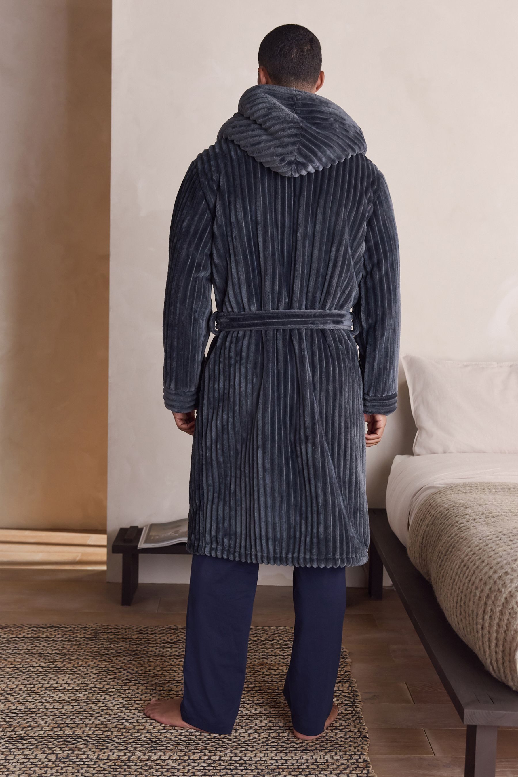 Next Herrenbademantel Morgenmantel mit gerippter Struktur, Polyester (recyc günstig online kaufen