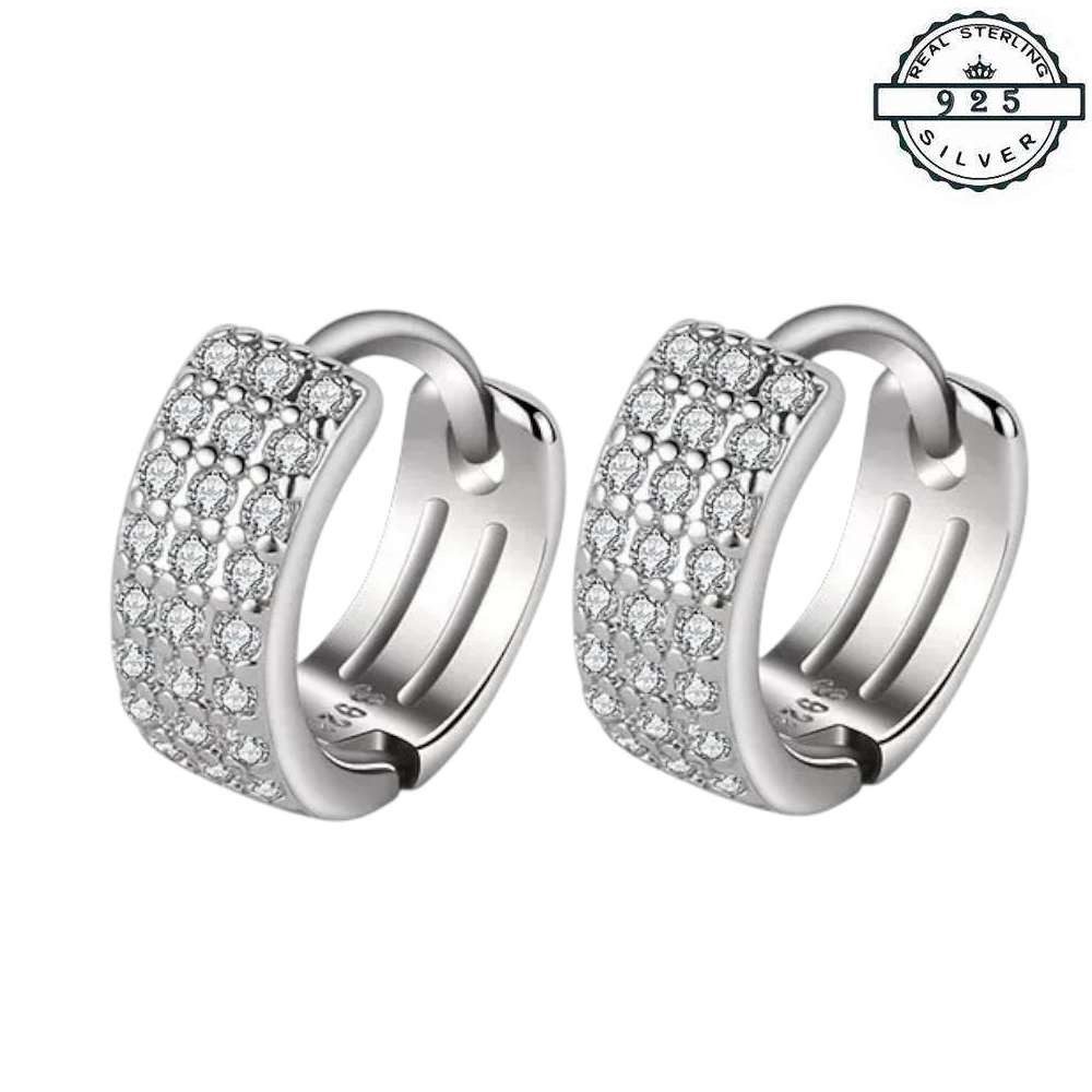 Taffstyle Paar Creolen Mini Ohringe aus 925 Sterling Silber mit Kristallen für Kinder & Damen (Klassich Elegante Mini Creolen mit drei Kristallreihen - Perfekt zum verschenken)