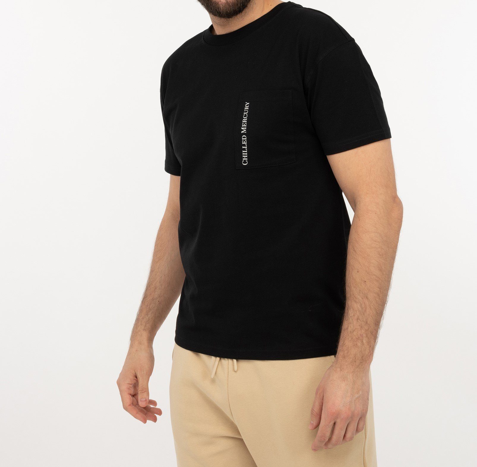 Chilled Mercury T-Shirt Baumwolle Freizeit mit Shirt/ Rundhals Brusttasche Schwarz