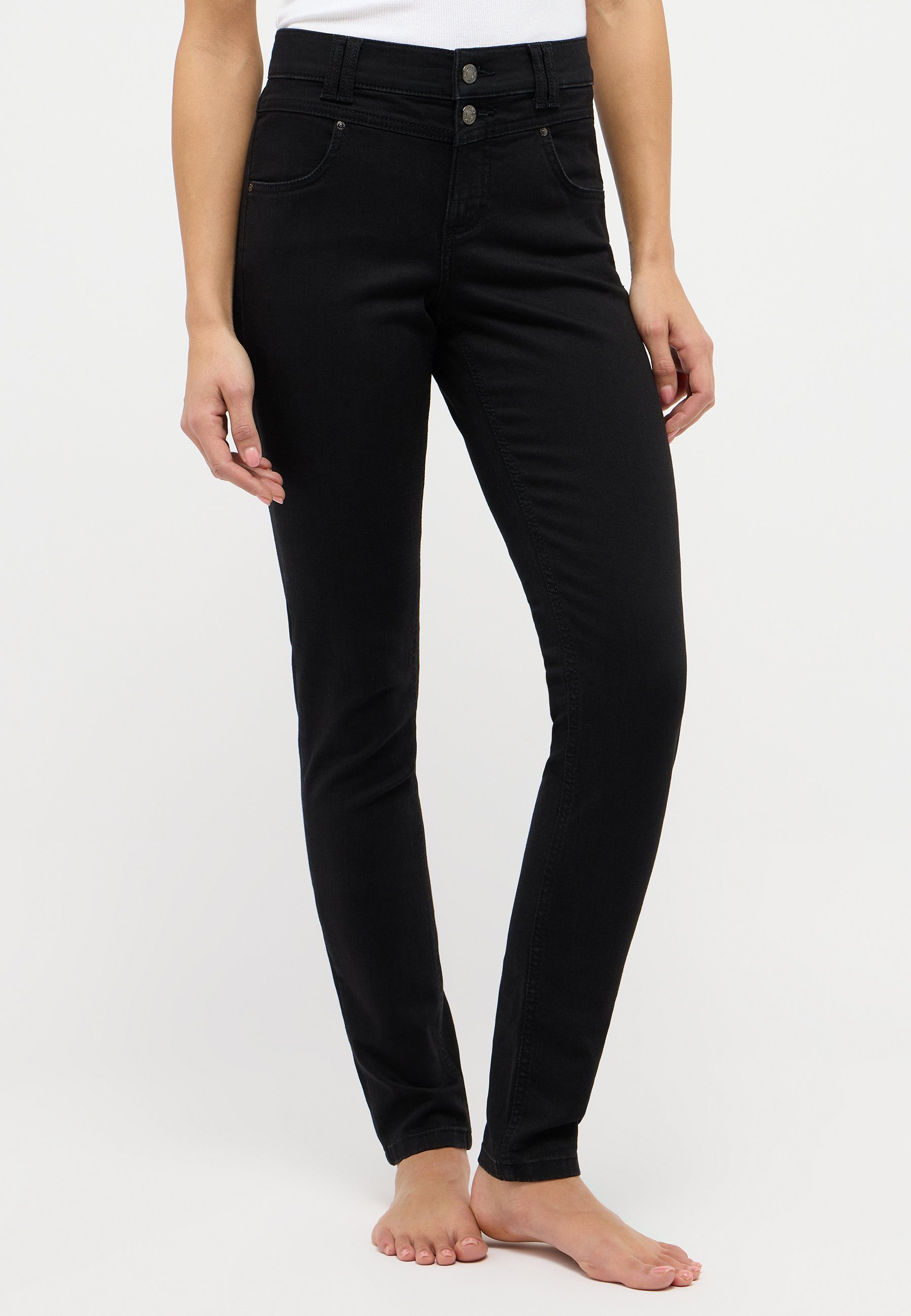 ANGELS Slim-fit-Jeans Jeans Skinny Button mit authentischem Denim schwarz