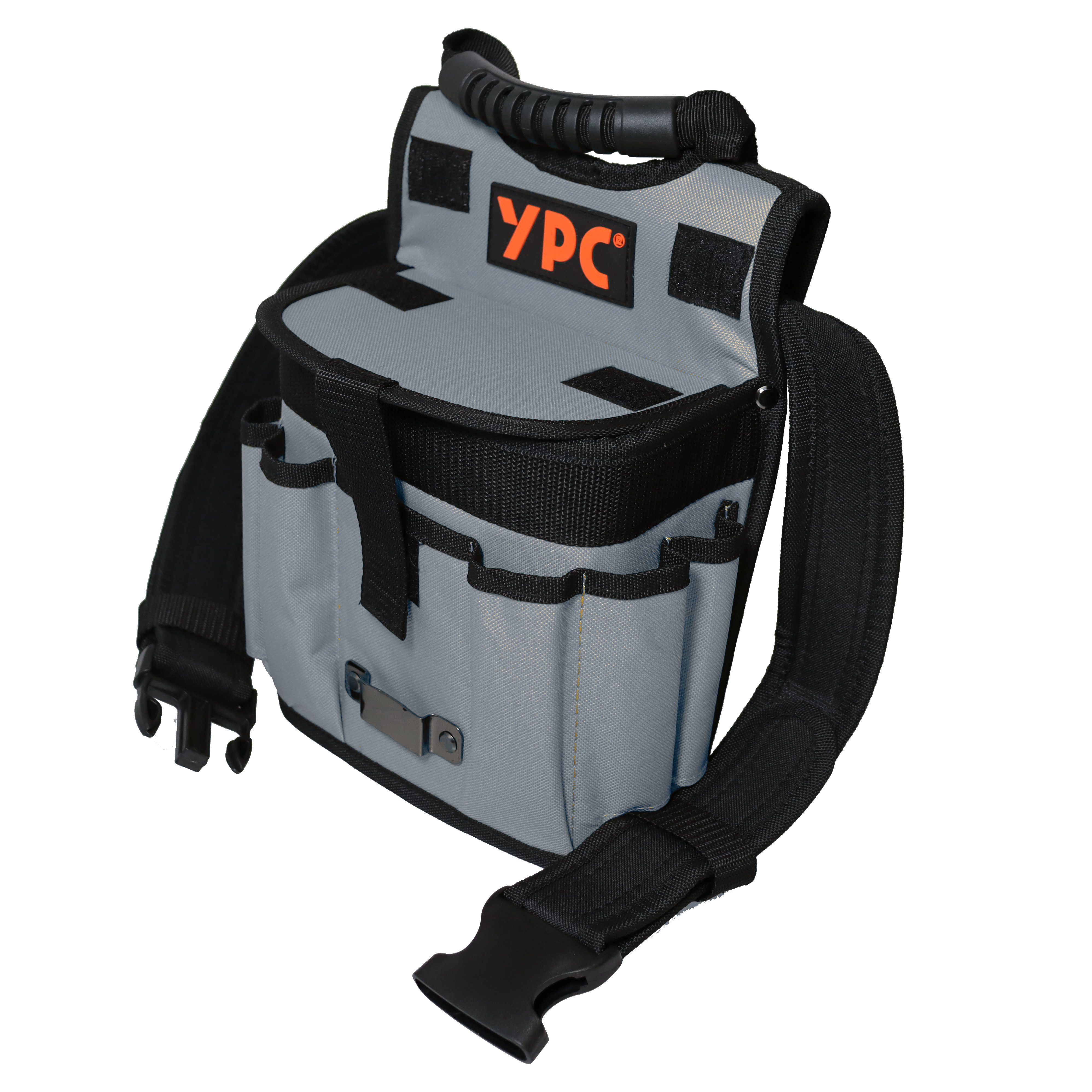 YPC Werkzeugtasche "Rapid" Gürteltasche XXL, 29x20x13cm, 5 kg Tragkraft, Werkzeuggürtel, Gürtel mit großem Fach, Halterungen und Einschüben Grau