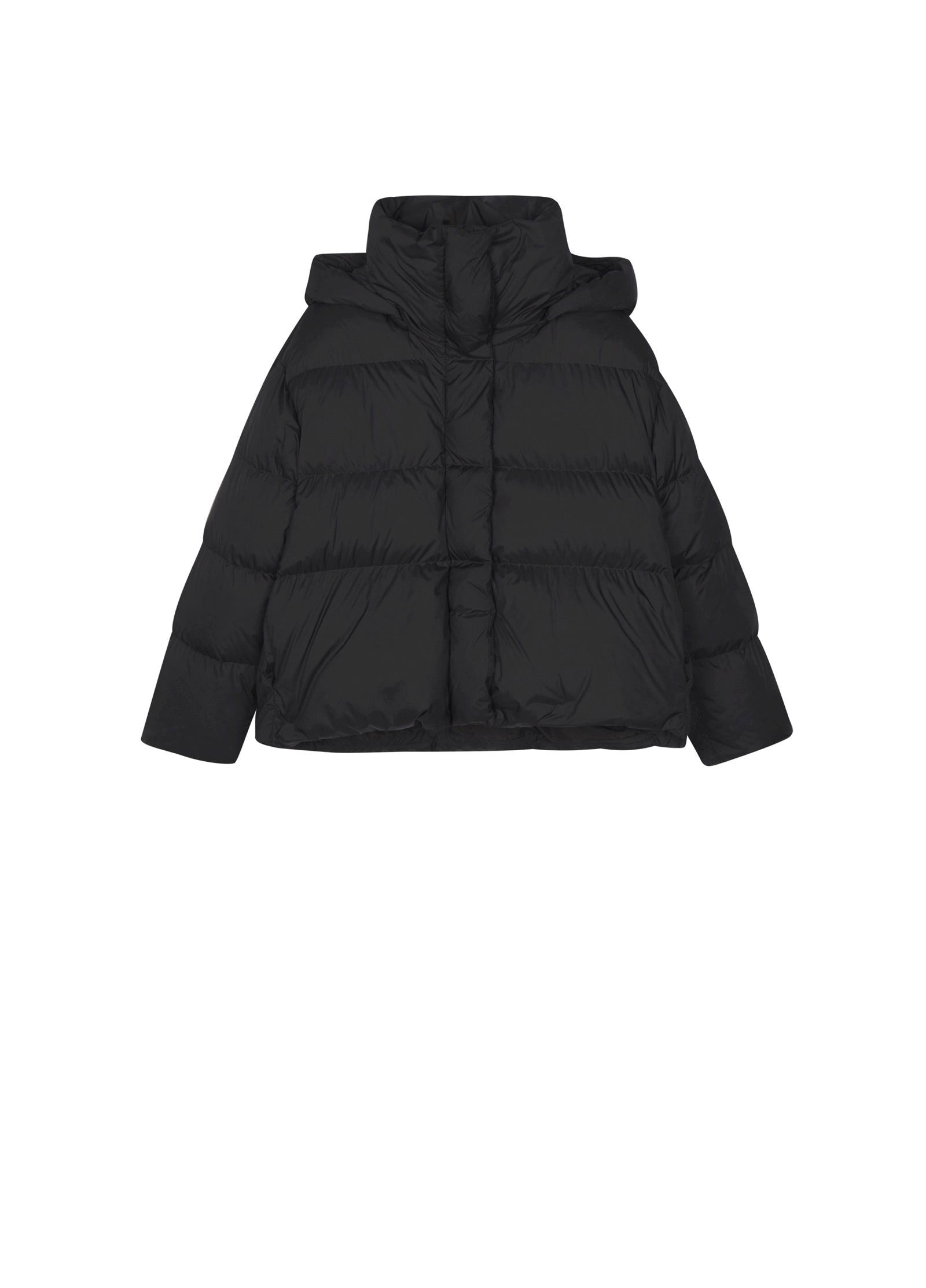 LESS Daunenjacke Damen elegante Daunenjacke mit abnehmbarer Kapuze in Schwarz