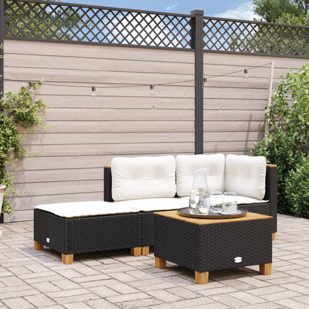 vidaXL Hocker Gartenhocker mit Kissen Schwarz 63,5x56x32 cm Poly Rattan (1 St)