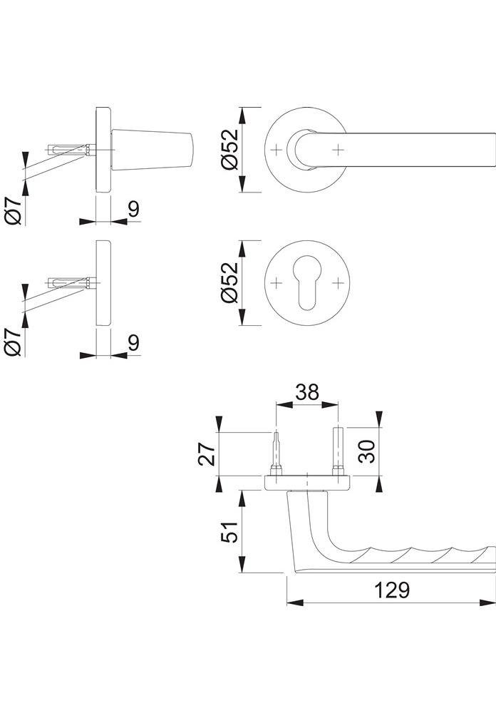 Hamburg Aluminium links PZ 1700 / DIN rund Türbeschlag D/D rechts / 42KB/42KBS HOPPE Rosettengarnitur F9714M