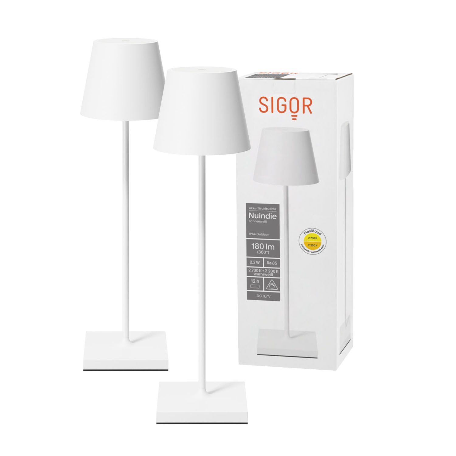 SIGOR LED Tischleuchte 2x Nuindie USB-C 380mm schneeweiß, Dimmbar, 1 LED Platine, 2.700 K / 2.200 K