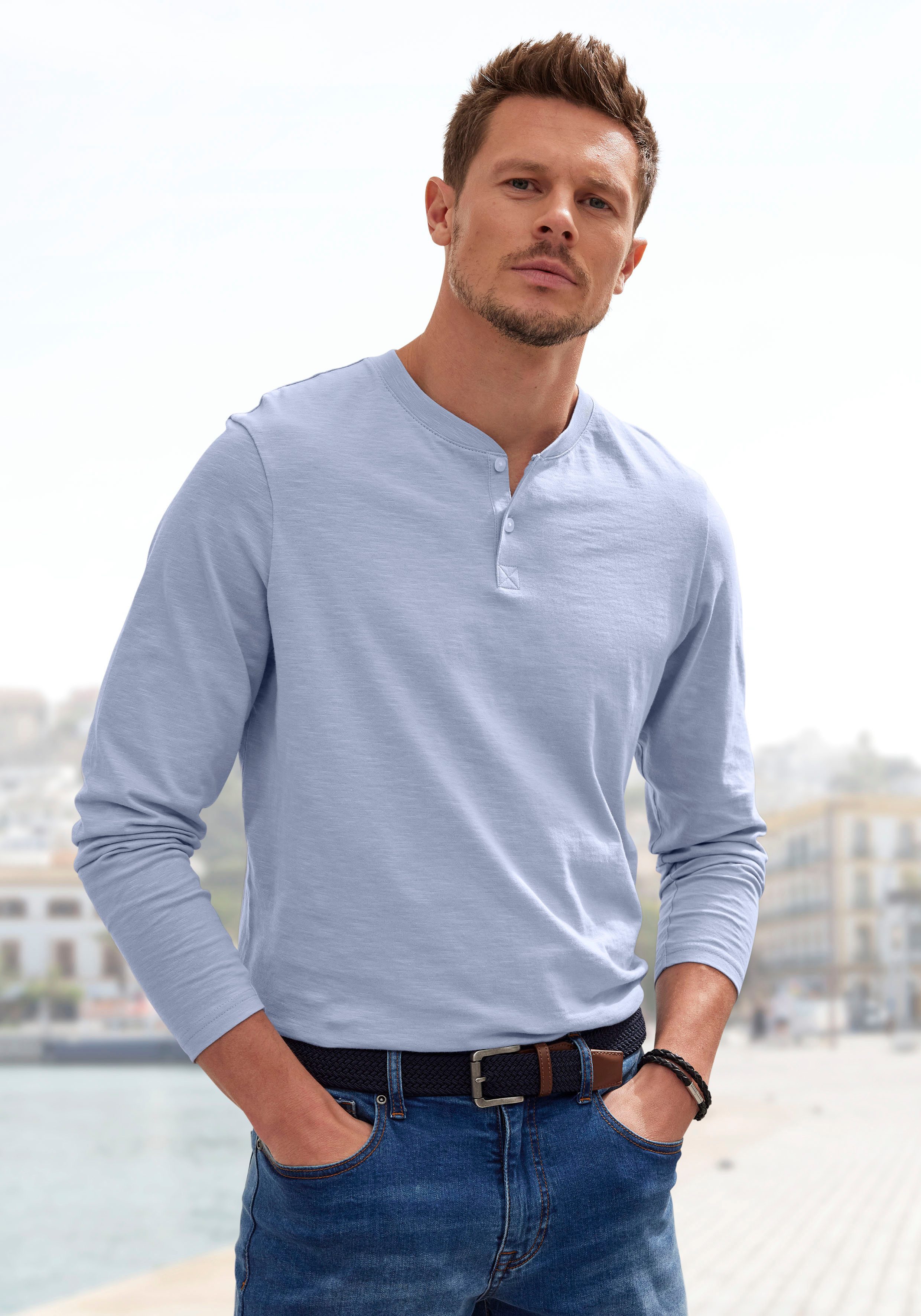 H.I.S Langarmshirt - Henleyshirt langarm Langarm, Shirt mit Knopfleiste aus günstig online kaufen